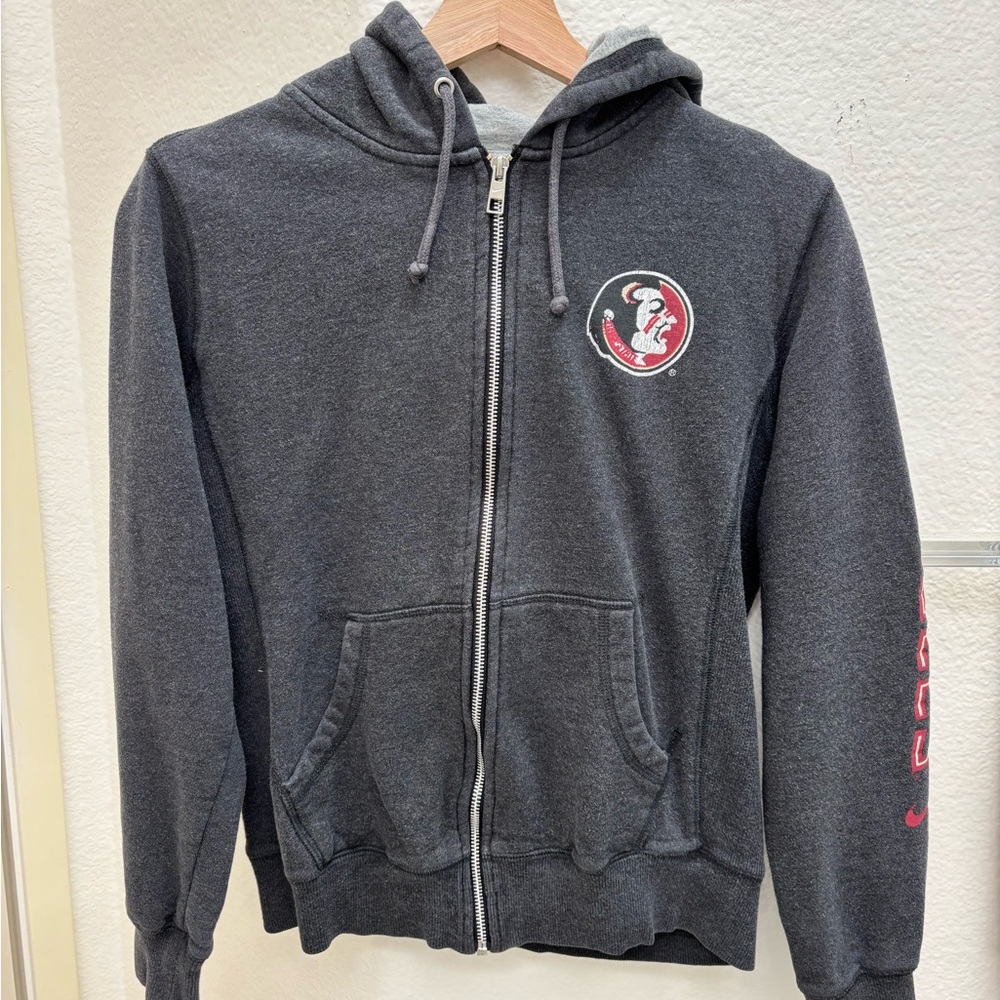 Nike FSU Gray Zip-Up Hoodie with Vintage Logo